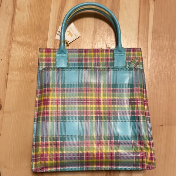 Baekgaard tartan brights tote bag in Caribbean Blue BNWT - Picture 4 of 10